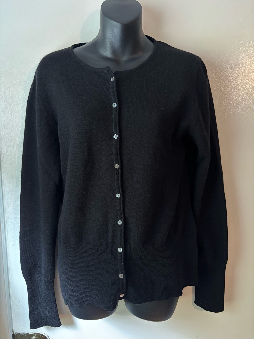 Vintage Marshall Fields Black Cashmere Crewneck Button Cardigan Sweater  Size M